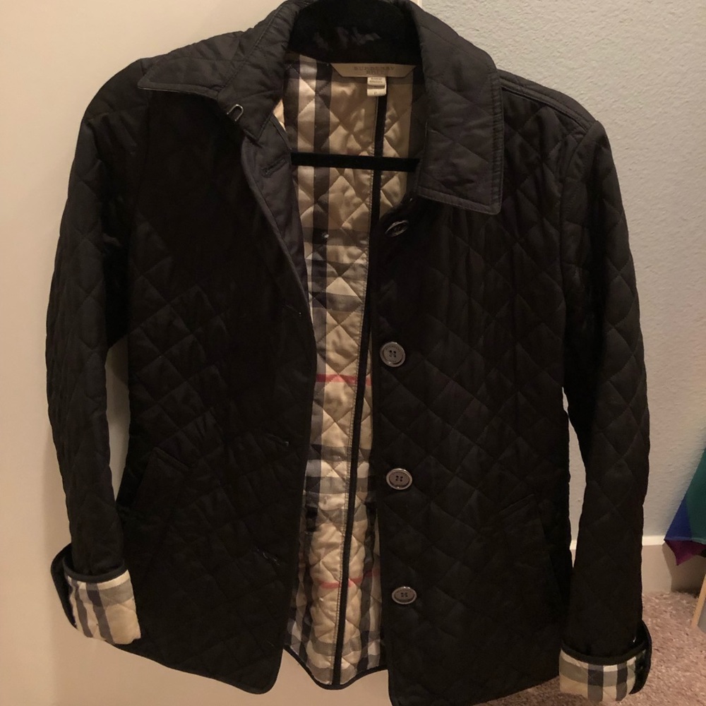 authentic burberry black quilted jacket